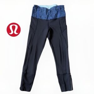 Lululemon Speed Tight IV Blue Speckled Ribbed Zipped Ankle Reflective - Size 4